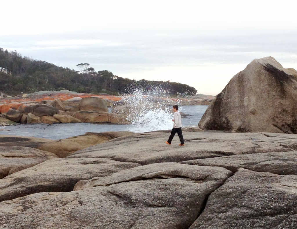 Boulder hopping at Bicheno. Boulder hopping at Bicheno.